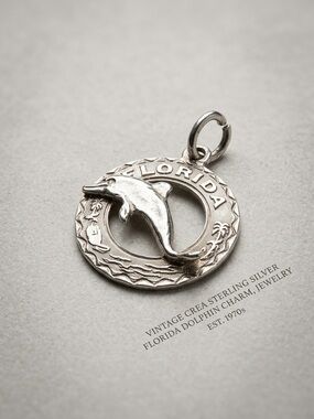 Vintage Crea Sterling Silver Florida Dolphin Souvenir Charm for Bracelet
